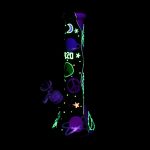 Neon cannabis-themed digital art with peace signs, planets, and the number “420” against a black background.