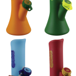 Front view of the PieceMaker "KaliGo" Silicone Bong, a vibrant, colorful piece with a patterned joint visible against a plain background.