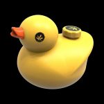 Front view of the Piecemaker Silicone Duck Water Pipe - Kwack, a yellow, duck-shaped water pipe against a plain white background.