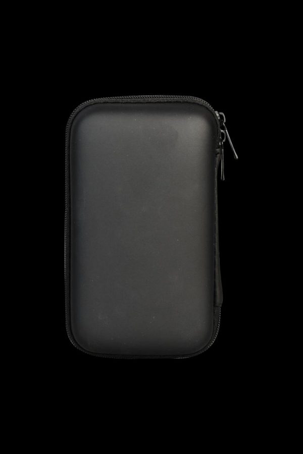 Front view of the Portable Silicone Dab Travel Kit, a black, zipped case resting on a dark surface.