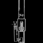 Front view of the Pulsar Double Matrix Stereo Perc Water Pipe, showing a clear glass design with internal diffusion matrix visible.