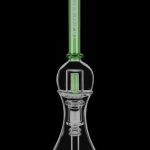 Front view of the Pulsar Bubble Vapor Vessel with Quartz Tip & Stand, showing its clear glass construction and slender profile.