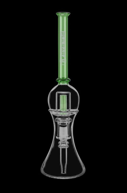 Front view of the Pulsar Bubble Vapor Vessel with Quartz Tip & Stand, showing its clear glass construction and slender profile.