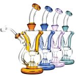 A front view of the Pulsar "Torch Water" Gravity Ball Rig Recycler, displaying its clear glass construction and rounded, stacked design.