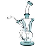 Front view of the Pulsar "Torch Water" Gravity Ball Rig Recycler, showcasing its clear glass construction and unique, rounded design.