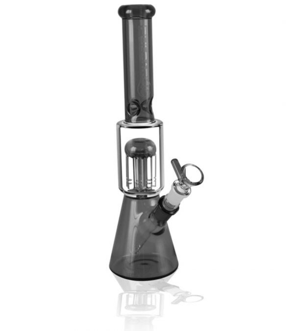 Front view of the Pulsar "Tree Hitter" Beaker Bong with Tree Perc, showcasing its clear glass construction and wide base.