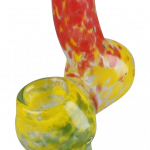 Front view of the Rasta Bubbler Hand Pipe, a colorful glass bubbler with a curved neck and simple design.