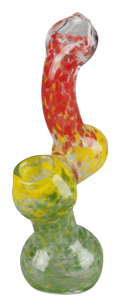 Front view of the Rasta Bubbler Hand Pipe, a colorful glass bubbler with a curved neck and simple design.