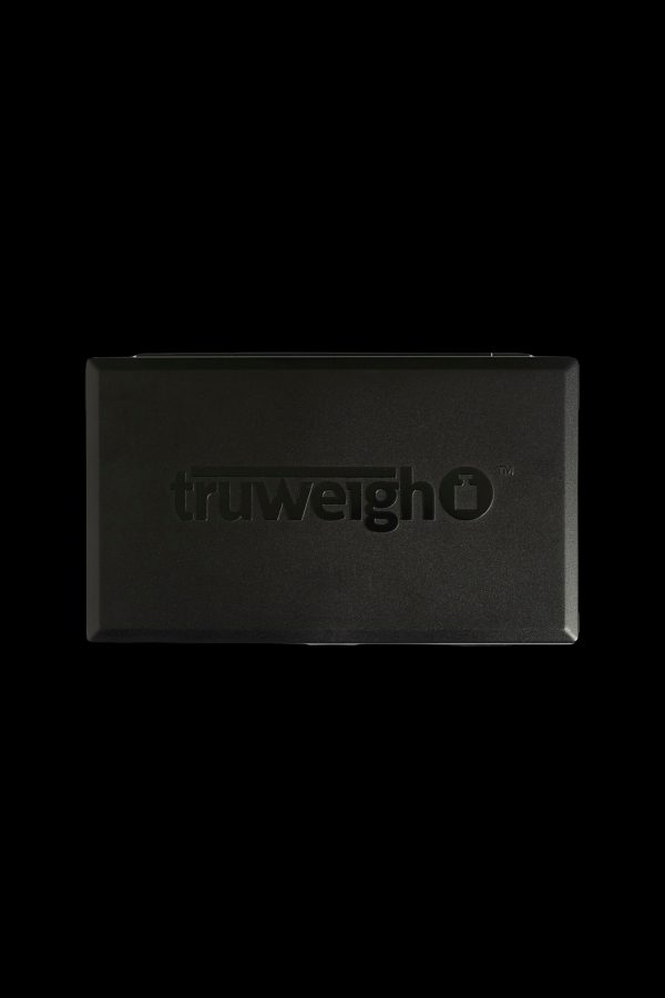 Black cannabis accessory box with “truweigho” logo.
