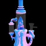 Blue and pink silicone rig with glass bowl.