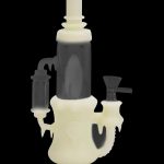 Yellow and black glass water pipe (bong) with dripping design.