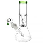 Front view of the Stacked Showerhead Perc Beaker Water Pipe, a clear glass piece with a showerhead percolator visible inside.