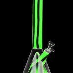 Front view of the Showerhead Pyramid Perc Striped Silicone & Glass Water Pipe, showcasing its striped pattern and pyramid shape against a black backdrop.