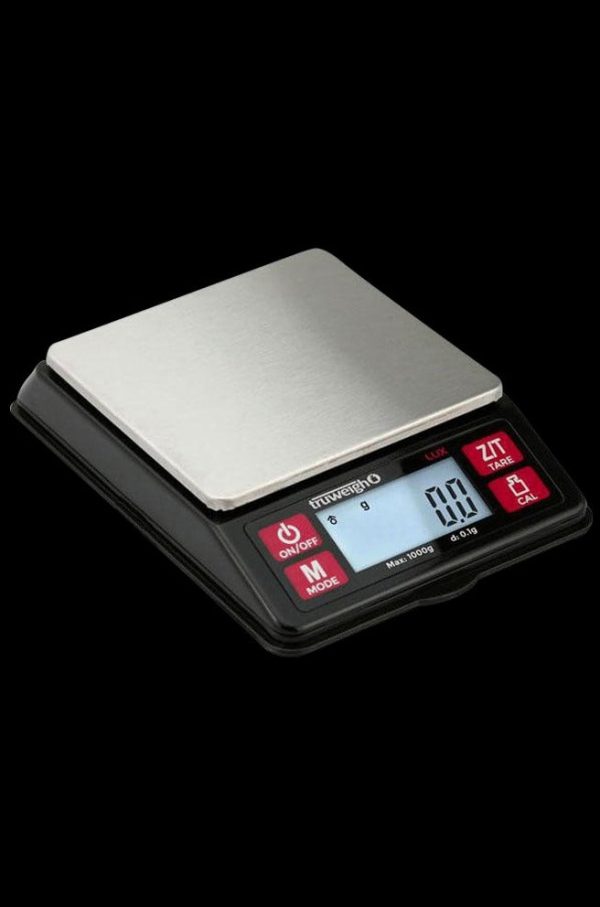 A close-up shows the Lux Digital Mini Scale with a digital display and silver weighing platform.