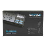 Front view of the Truweigh Marine Washdown Mini Scale, showcasing its sleek digital display against a black backdrop.