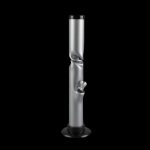 Silver glass bong with black accents isolated on a black background.