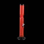 Red acrylic water pipe against a black background.