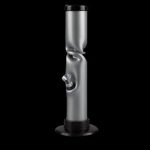 Silver glass water pipe with ice pinch and black accents against a black background.