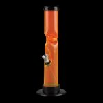 Orange acrylic water pipe with ice pinches and detachable downstem.