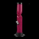 Red acrylic water pipe with a flared base, isolated on a black background.