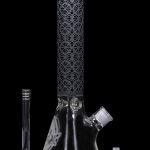 A front view of the 15-inch Cloud Cali X Engraved Thick Base Beaker Water Pipe, showcasing its etched design against a black backdrop.