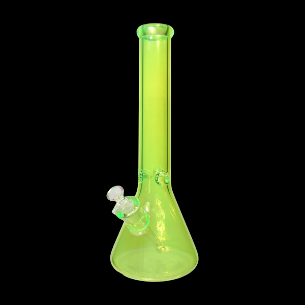 Green glass bong with ice catcher.