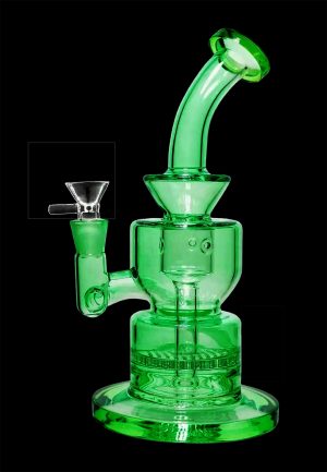 Neon Bent Neck with Honeycomb Percolator and Thick Base Bong