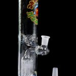 Blue glass water pipe (bong) with intricate percolators and a graphic reading "Do It." with accompanying glass bowl.