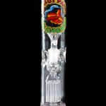 Pink glass water pipe (""bong"") with percolators and ""Not Panic Organic"" logo."