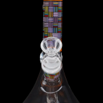 Glass water pipe (bong) with colorful geometric patterns and a clear glass bowl.