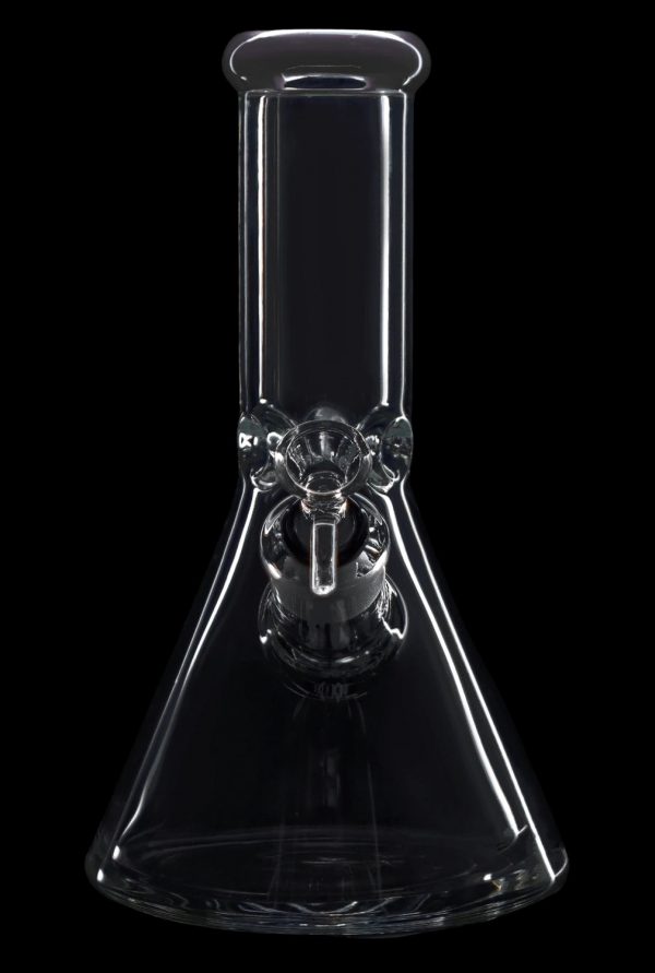 Clear glass bong with ice catcher percolator, isolated on black.