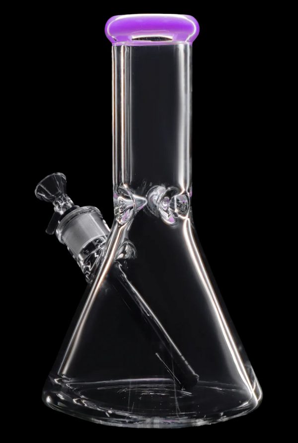 Glowing glass bong with purple accents on a black background.