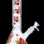 Front view of the 10" Flower Decal Beaker Bong, showcasing a clear glass beaker with a colorful floral decal design.