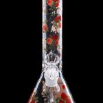 Front view of the 10" Flower Decal Beaker Bong, showcasing a clear glass beaker with a colorful floral decal design.