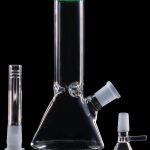 Glass bong with downstem and bowl displayed on a black background.