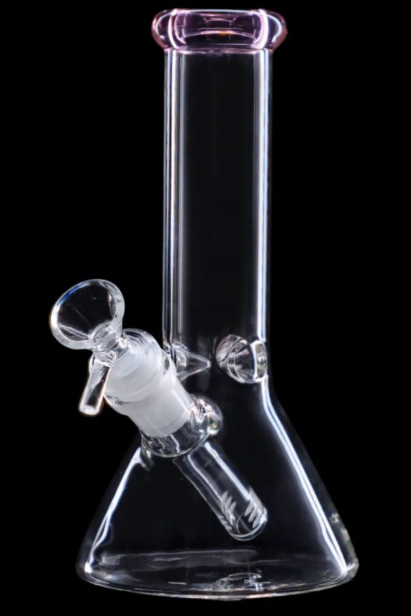 Clear glass bong with ice catcher, isolated on black.