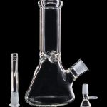 Front view of the 10" 5mm Ice Pinch Beaker, a clear glass beaker with a simple, clean design against a black background.