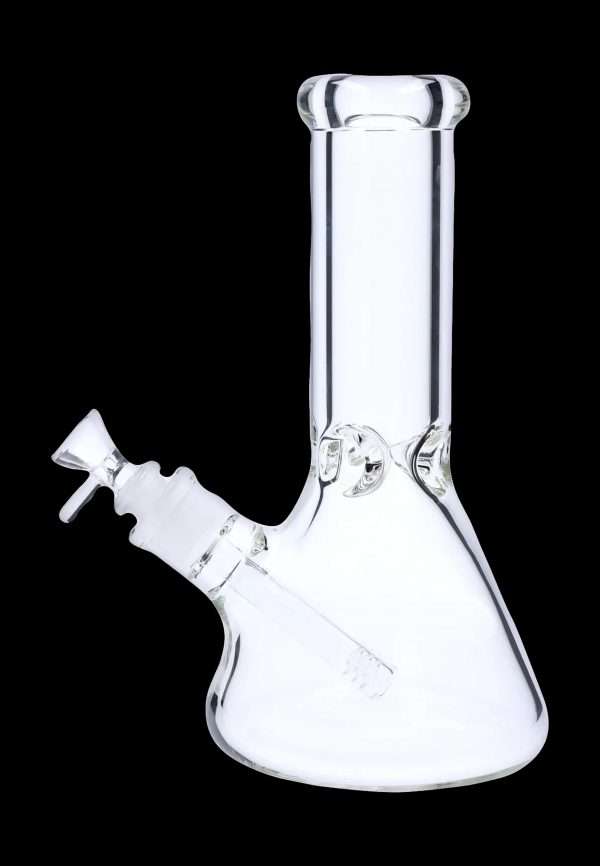 Clear glass water pipe (bong) isolated on a black background.