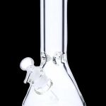 Clear glass bong with ice catcher.