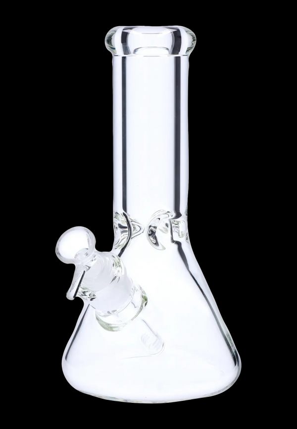 Clear glass bong with ice catcher.