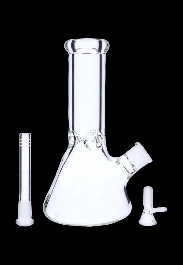 Glass bong with downstem and bowl piece.