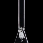 Clear glass bong against a black background.