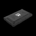 The Truweigh Riot Scale - 100g x 0.01g is displayed in a three-quarter view against a dark background, highlighting its sleek, rectangular design.