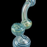 A front view of the Swirl Stripped Mini Bubbler Glass Pipe, showcasing the swirling, stripped glass design.