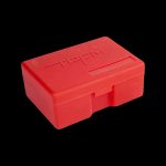 Red silicone smell-proof container with "TPFM" embossed on top.