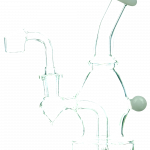 A front view of the DankStop Curved Body Dab Rig With Colored Accents, showcasing its glass construction and curved form.