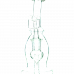 A front view of the DankStop Curved Body Dab Rig With Colored Accents, showing its sleek glass form and curved body.