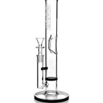 A front view of the GRAV® Medium 12 Inch Straight Tube, showcasing its black accents against clear glass.