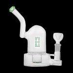 Clear glass water pipe (rig) with a green accent and bowl.