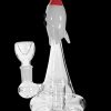 Glass water pipe shaped like a rocket ship with a separate glass bowl.